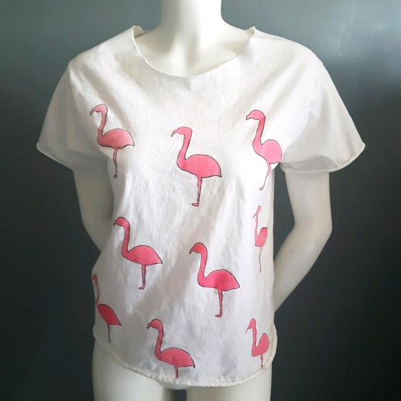 American Apparel Tops - 🇨🇦One Of A Kind Hand Painted Flamingo Tee